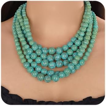 Octwine Collar bohemio de perlas verdes de 5 capas, aretes de perla...