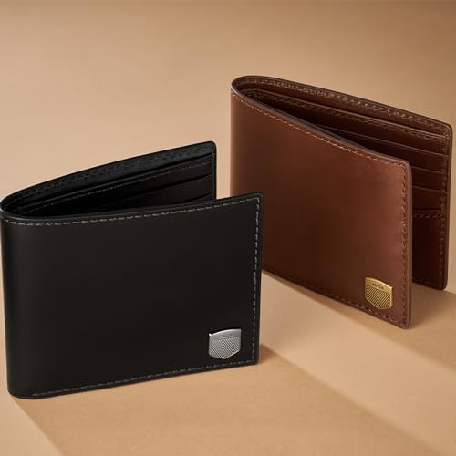 Fossil - Cartera de cuero plegable para hombre Hayes con ventana ab...