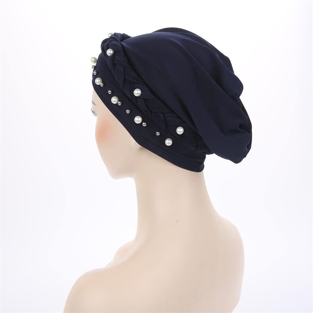 YiYi Operation Sombrero turbante de hiyab trenzado con cuentas de p...