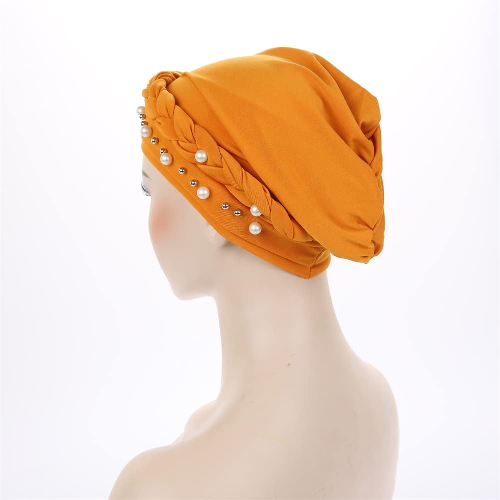 YiYi Operation Sombrero turbante de hiyab trenzado con cuentas de p...