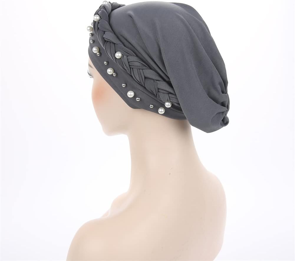 YiYi Operation Sombrero turbante de hiyab trenzado con cuentas de p...