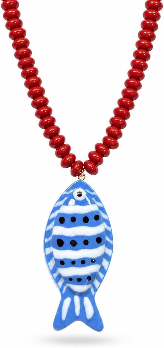 YANCHUN Collar de pez para mujer, collar con cuentas rojas y azules...