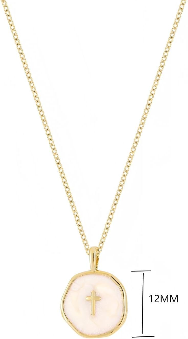 Fozira Collar con colgante de cruz de esmalte chapado en oro de 14K...