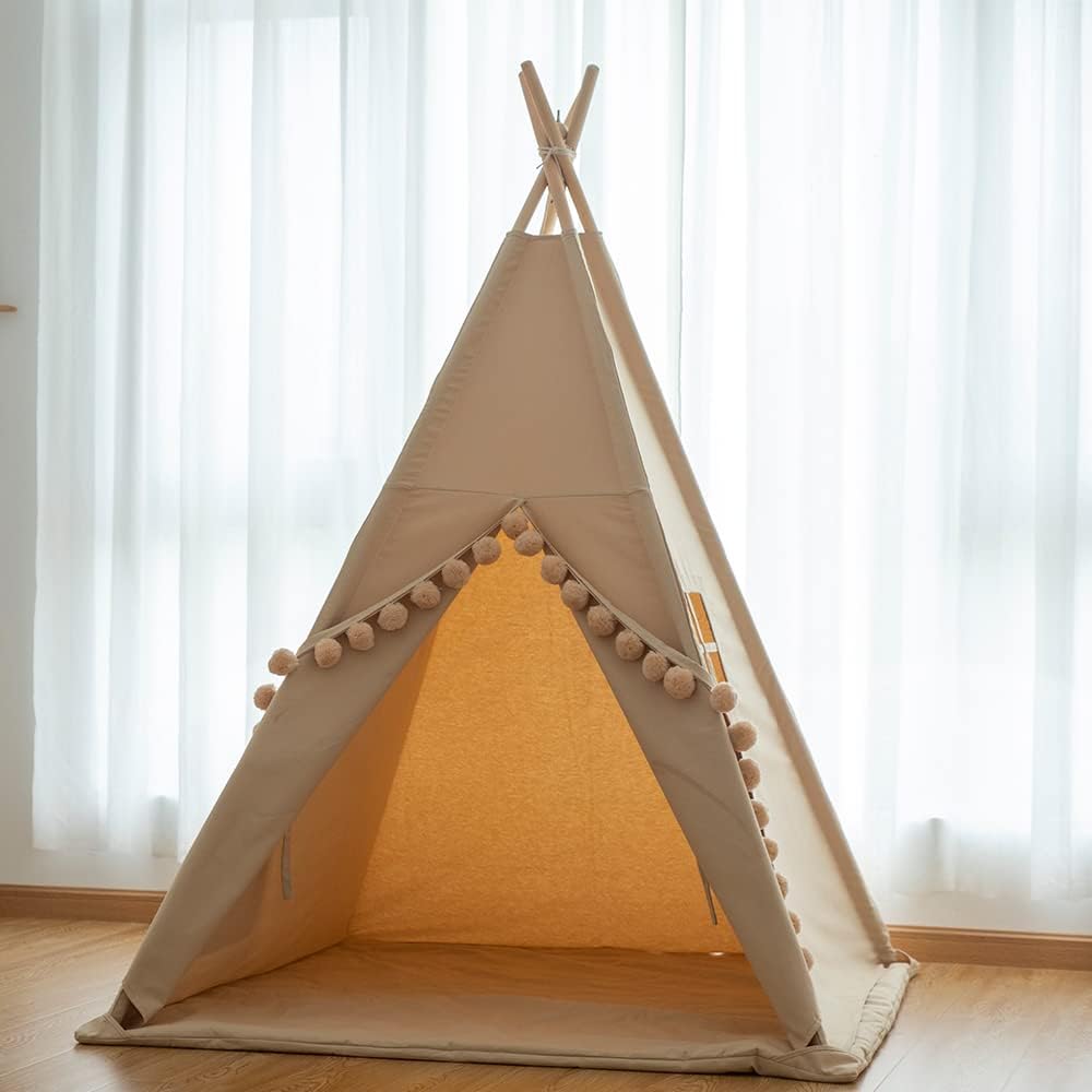 RONGFA - Tienda de campaña tipi para niños con luces y pompones gra...