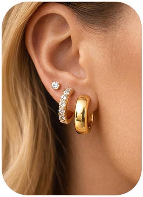 Styleeary Aretes de oro para mujer, pequeños y gruesos, chapados en...