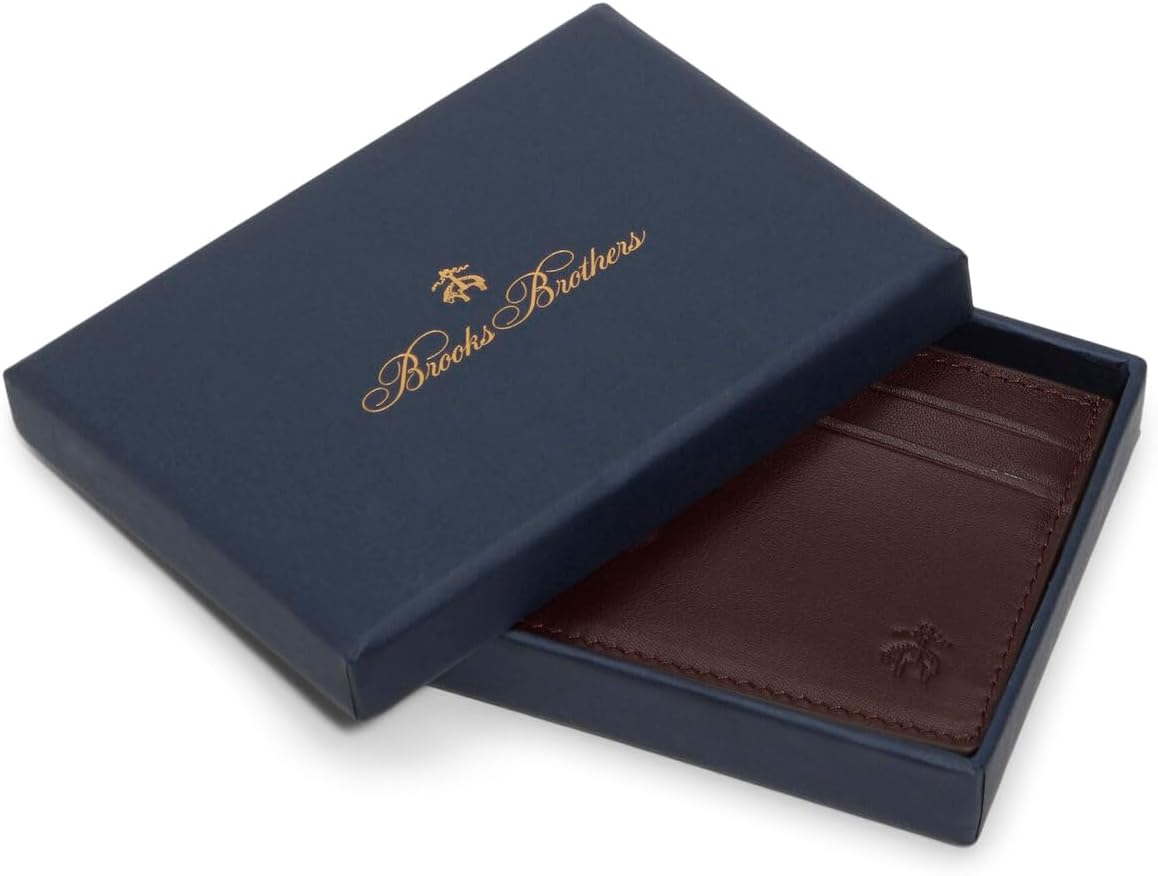 Brooks Brothers Cartera Portland Sofiano de cuero para hombre, Marr...