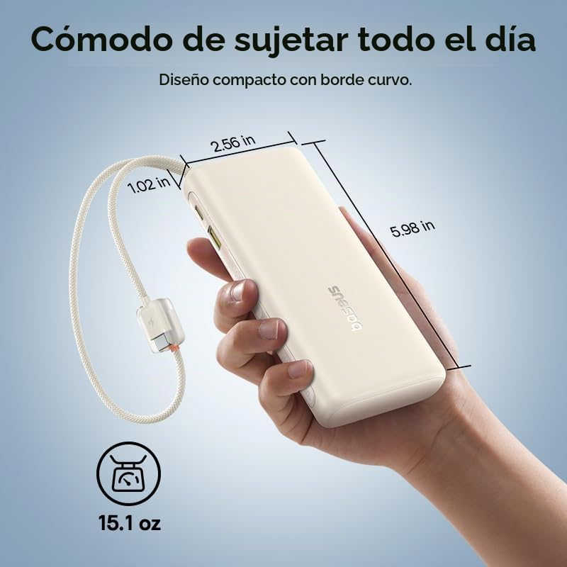 Cargador portátil Baseus con cable incorporado, Banco de energía po...