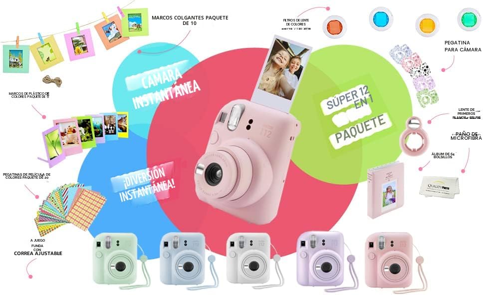 Fujifilm Cámara instantánea Instax Mini 12 + 60 impresiones fotográ...
