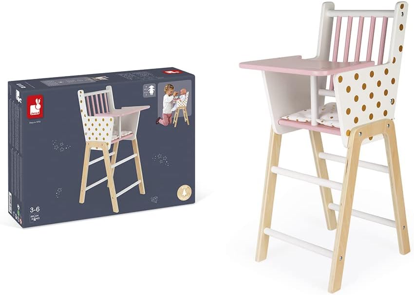 Janod - Silla alta Candy Chic de madera para muñecas de bebé a part...
