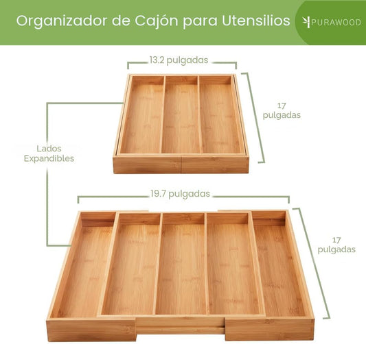 Organizador de cajón de cocina Purawood, paquete de 2 - Organizador...