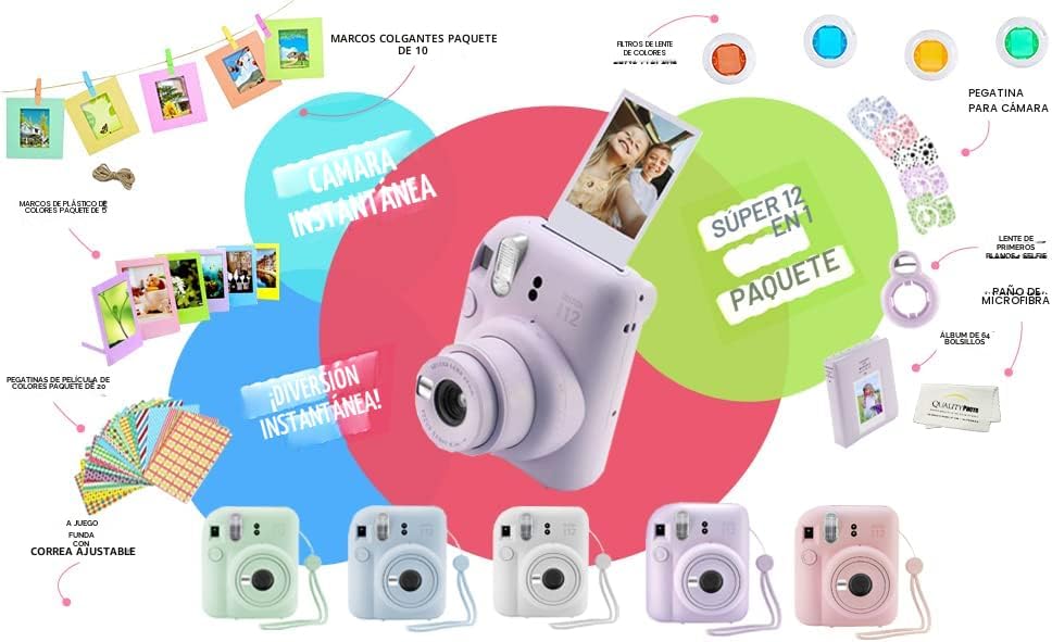 Cámara instantánea Fujifilm Instax Mini 12 + 60 impresiones fotográ...
