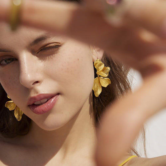 Aretes de oro para mujer, chapados en oro de 18 quilates, diseño de...