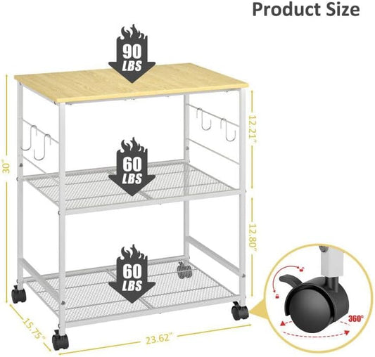 ThreeHio Carrito de microondas de cocina rodante, soporte de mesa d...