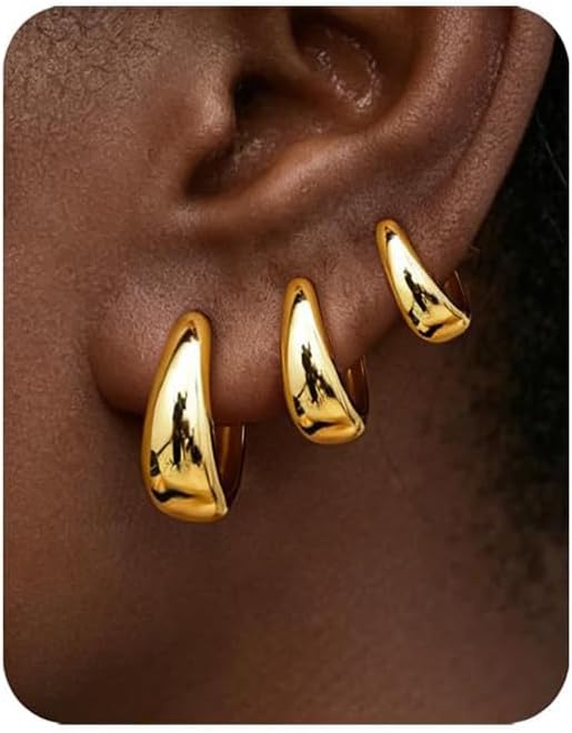 Juego de 3 pares de aretes de aro de oro para mujer, joyería de mod...