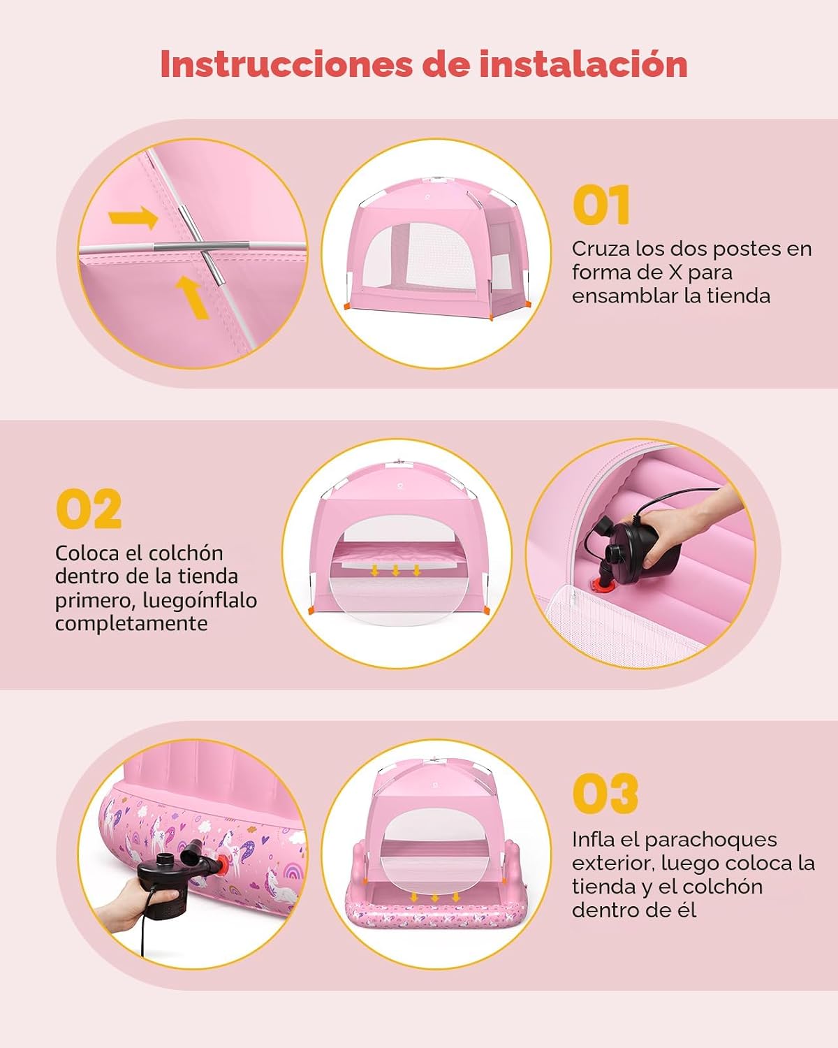 QPAU Colchón de aire para niños con tienda de campaña y bomba rápid...
