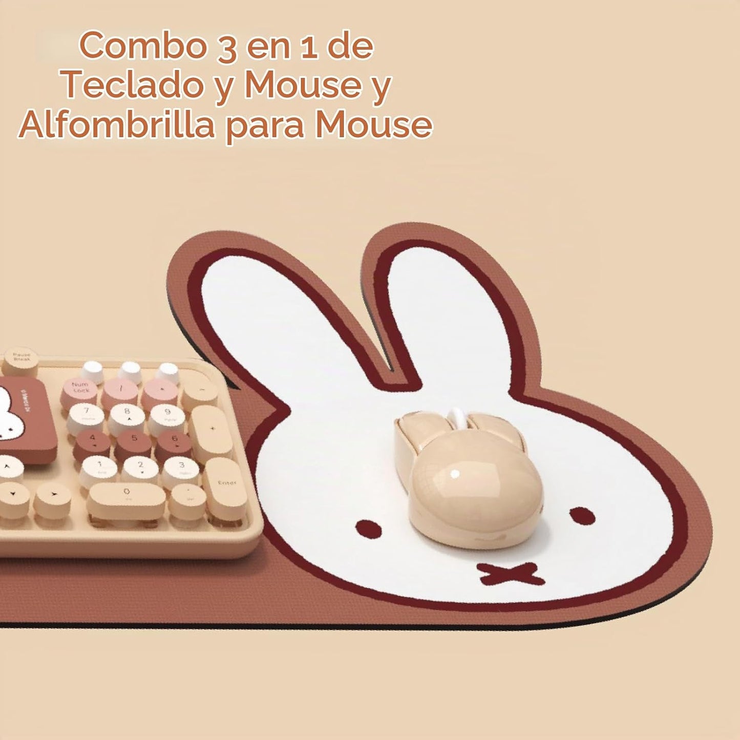 Miffy Combo de teclado y mouse inalámbricos de 104 teclas con almoh...