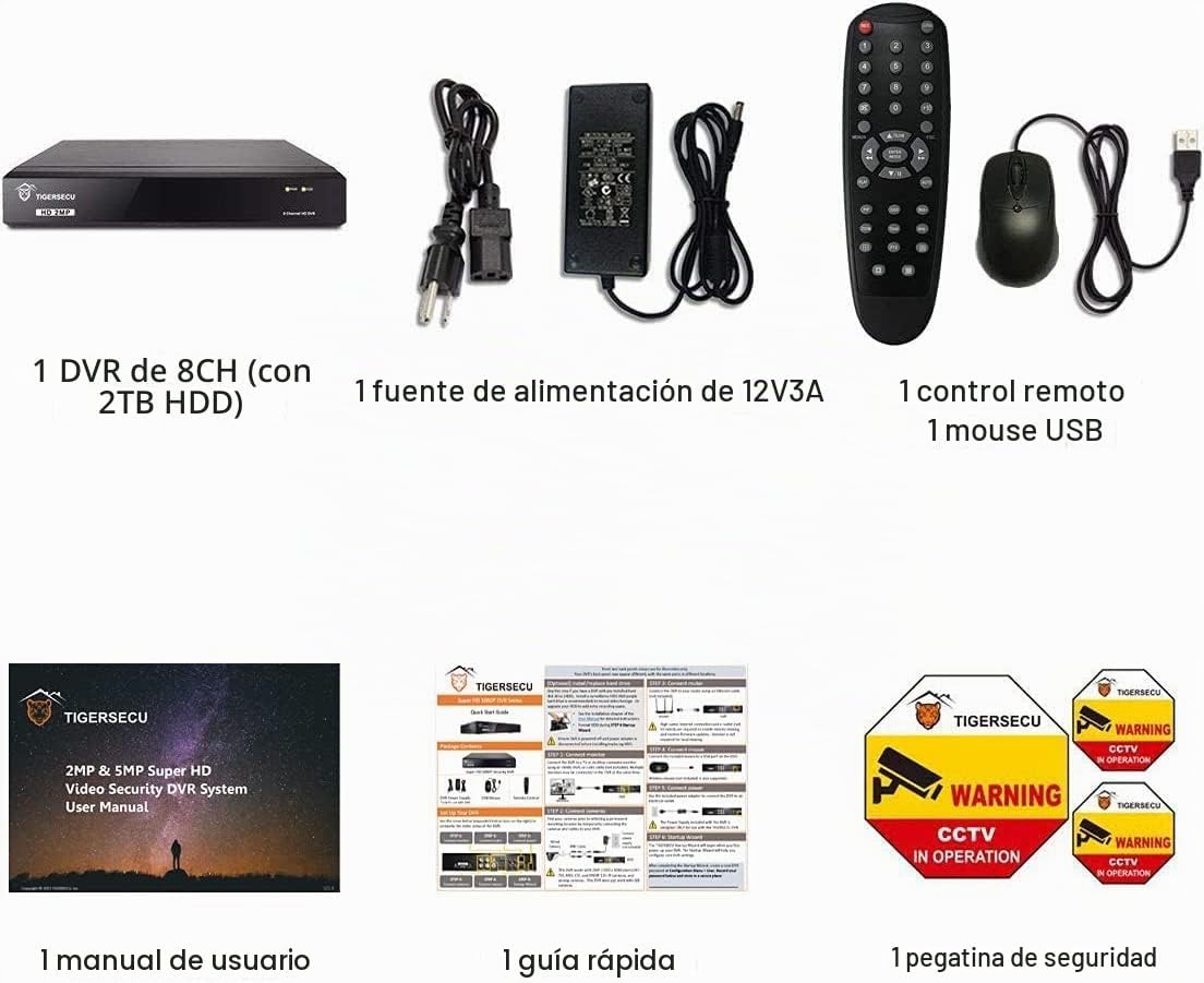 TIGERSECU Grabadora de seguridad DVR Super HD 1080P de 8 canales co...