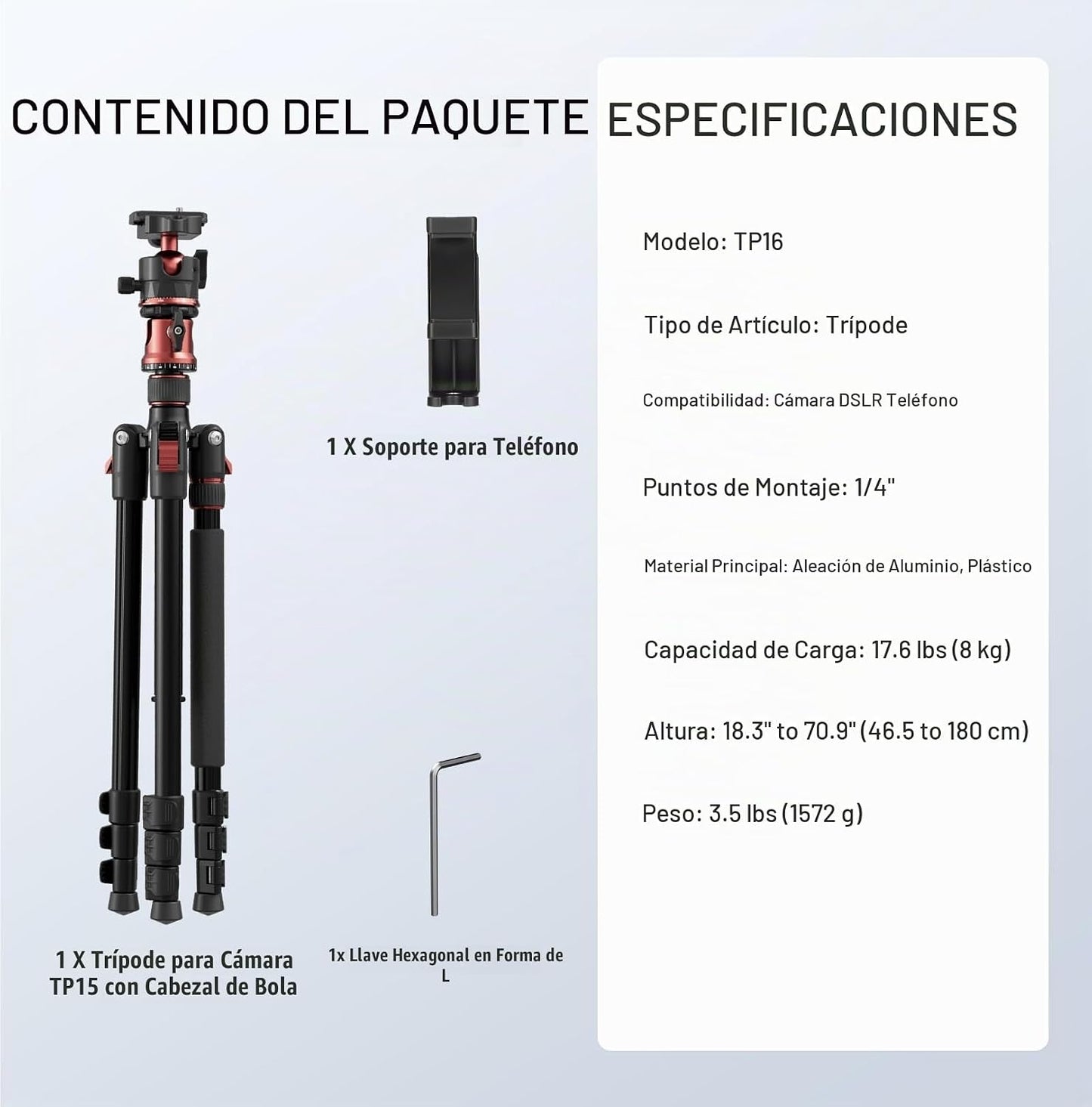 NEEWER Basics - Trípode para cámara de 70.9 pulgadas con columna ce...