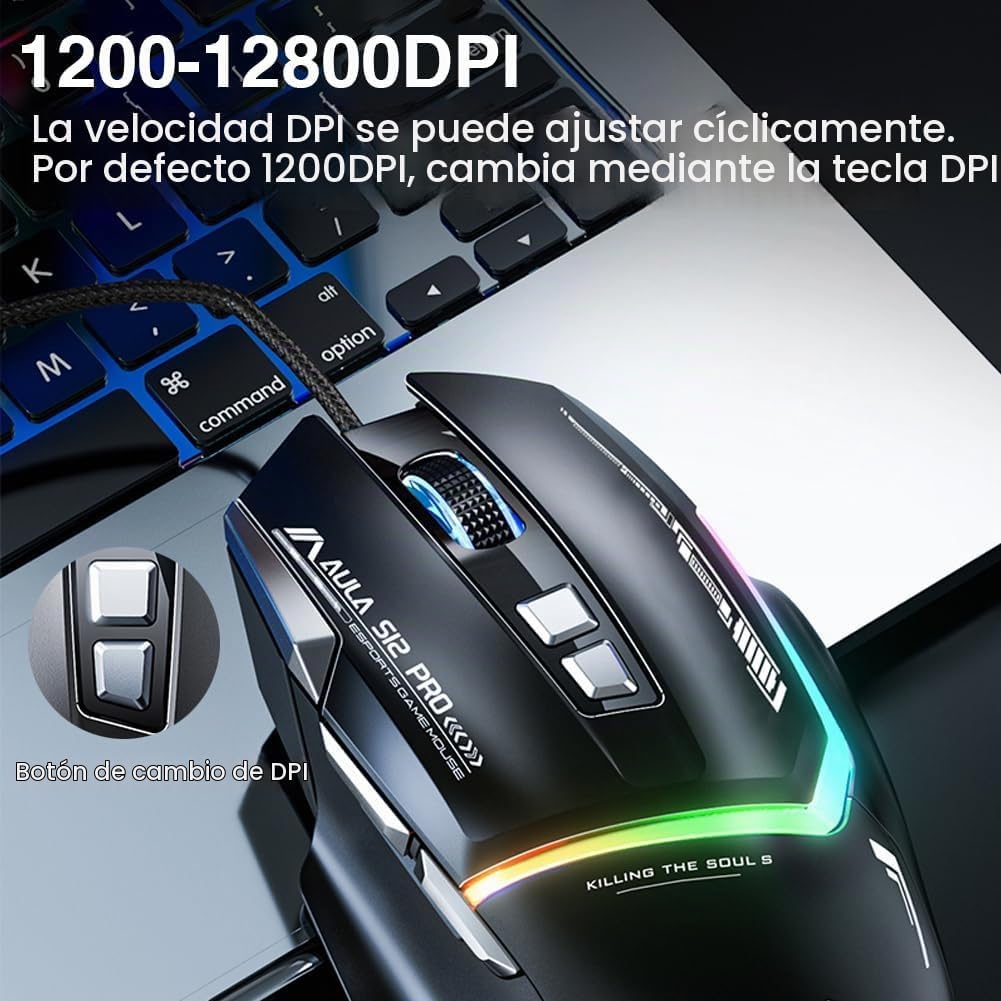 AULA Combo de teclado para juegos con cable, teclado mecánico retro...