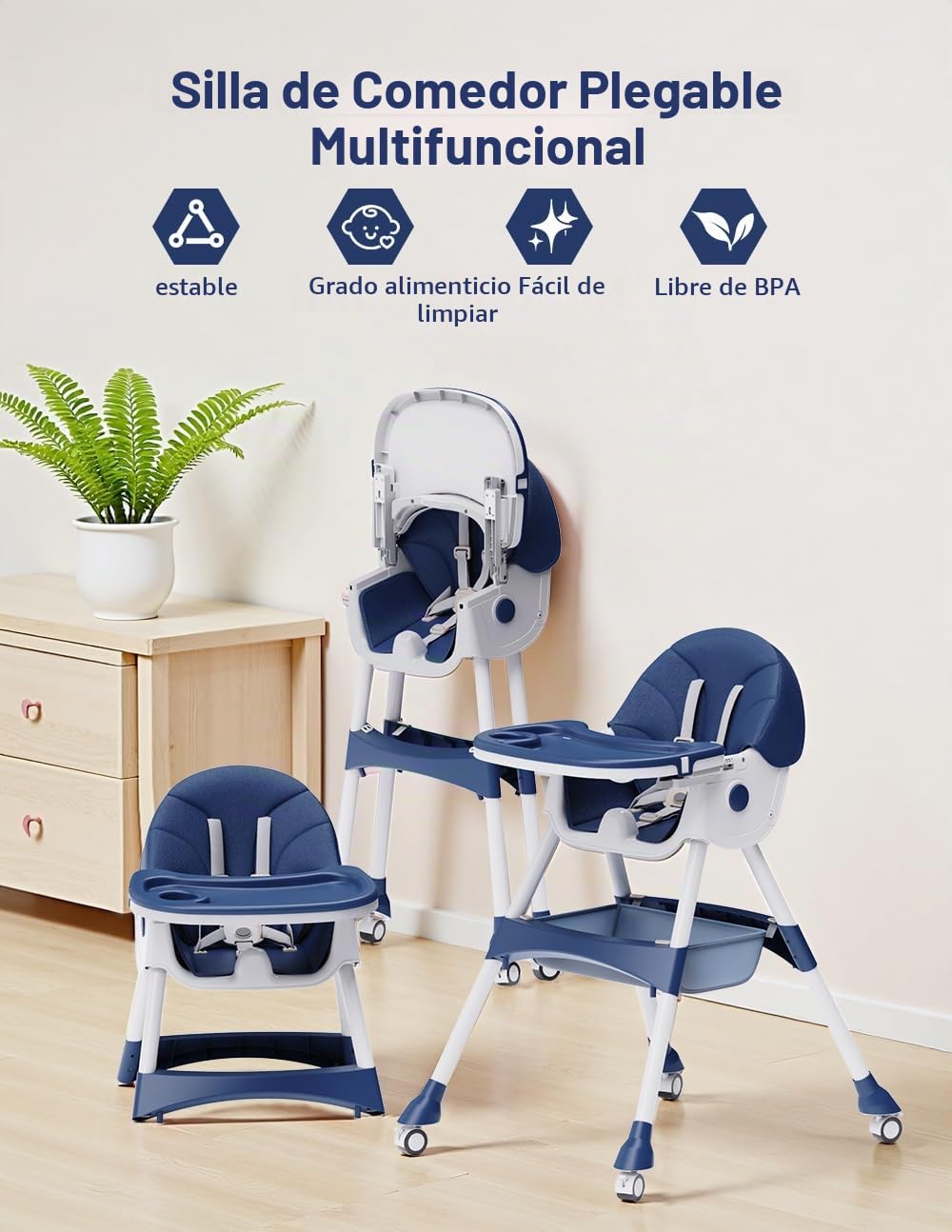 Sillas altas para bebés y niños, 4 en 1, silla alta para bebé conve...