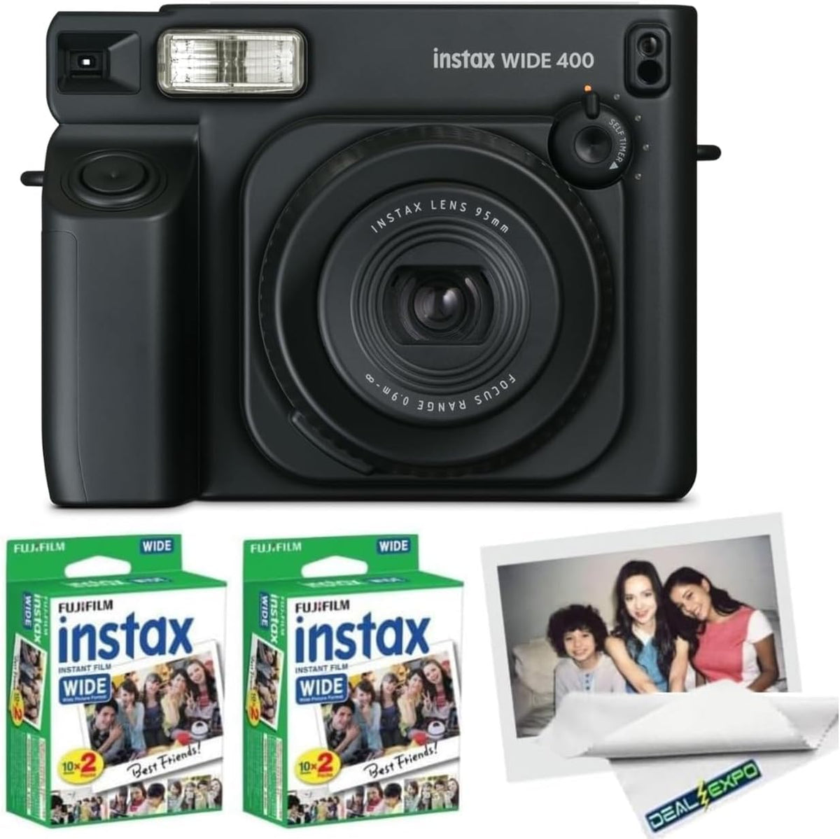 FUJIFILM Cámara de película instantánea Instax Wide 400 (negro + pe...