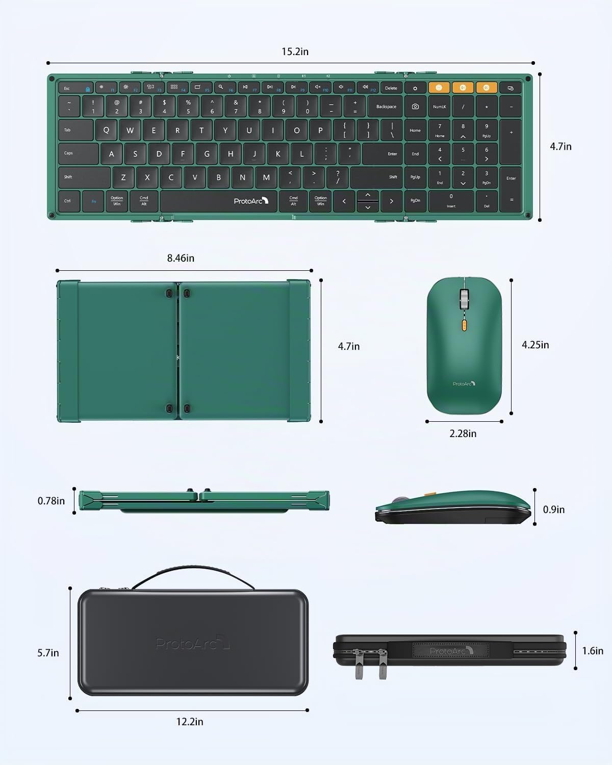 ProtoArc XKM01 - Teclado y mouse plegables, combo de teclado inalám...