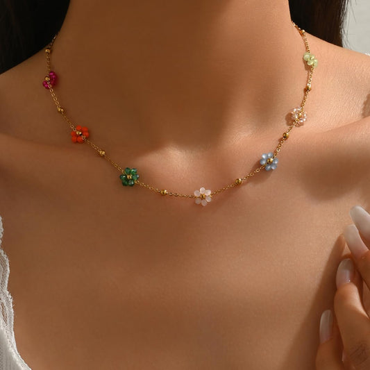 VceTd Gargantilla de flores con cuentas para mujer, chapado en oro...