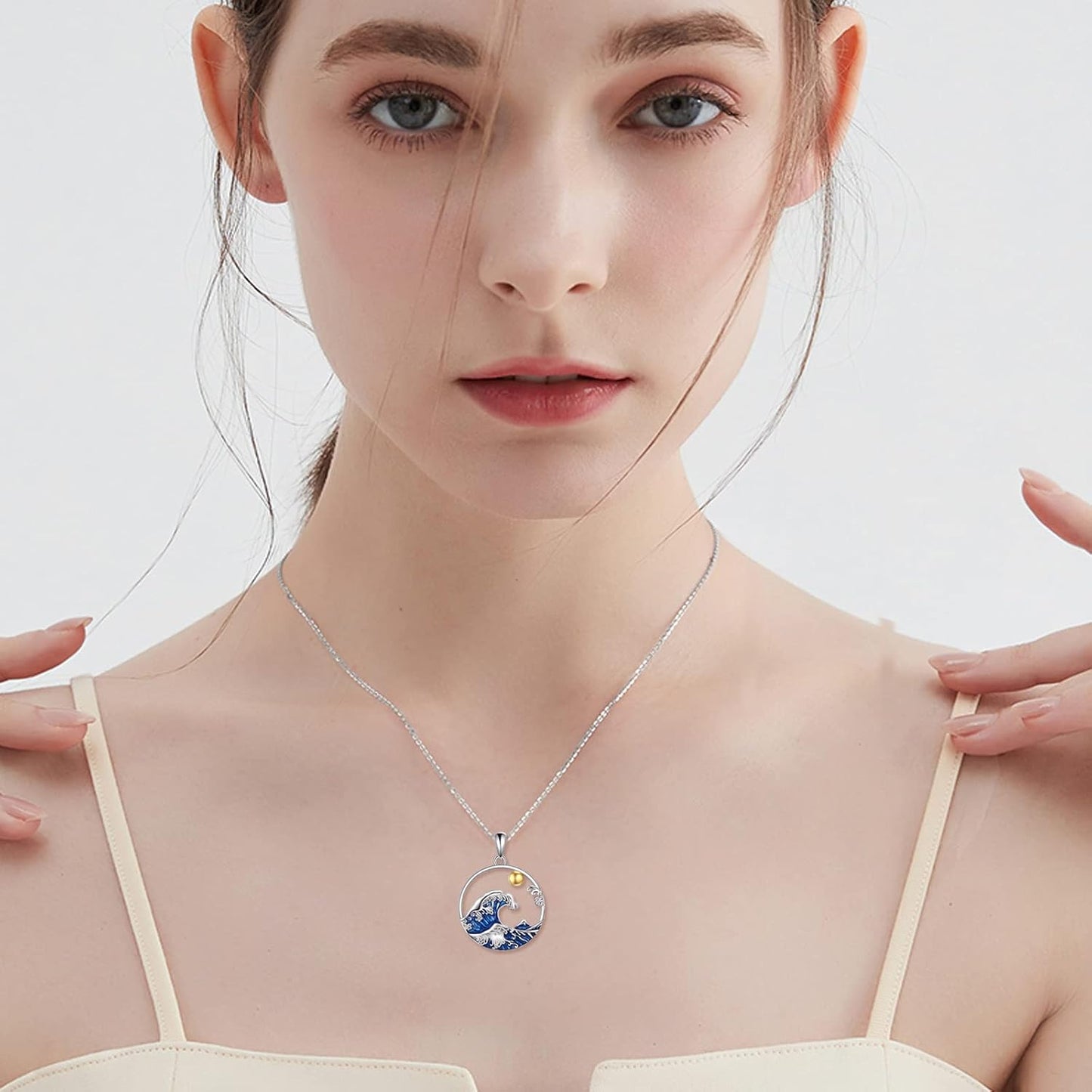 YFN Collar de onda de plata de ley con colgante de ola de océano, j...
