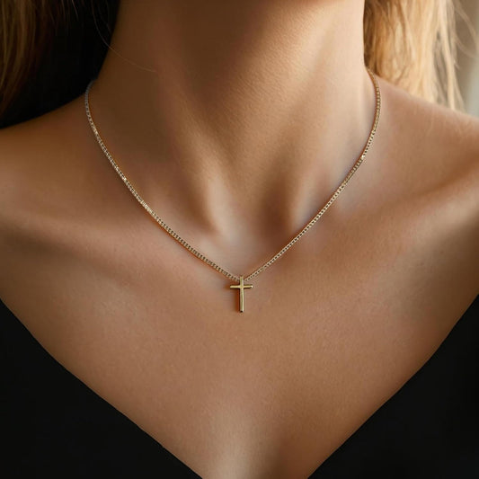 Collar de oro para mujer, collar de cruz delicado de 18K de oro rea...