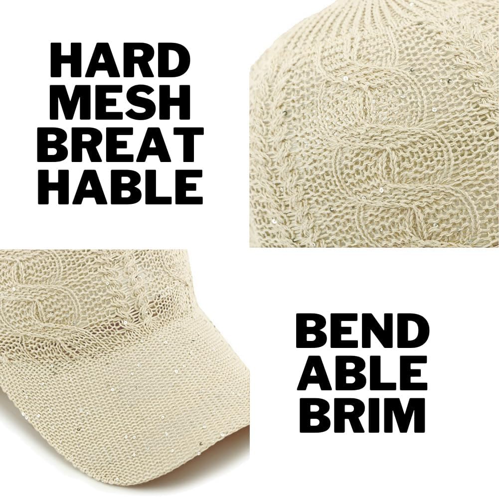 Gorra de béisbol de malla con purpurina para mujer, transpirable, a...