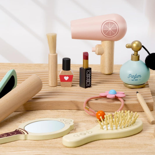 Atoylink Juego de maquillaje de madera, 15 piezas, juguetes de pelu...