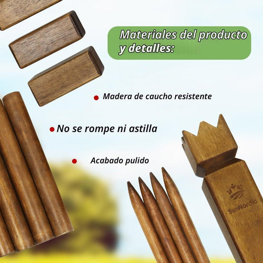 SunNordic Juego de jardín Kubb de madera de caucho con bolsa de tra...