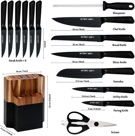 Juego de cuchillos de cocina de 15 piezas con 6 cuchillos de carne...
