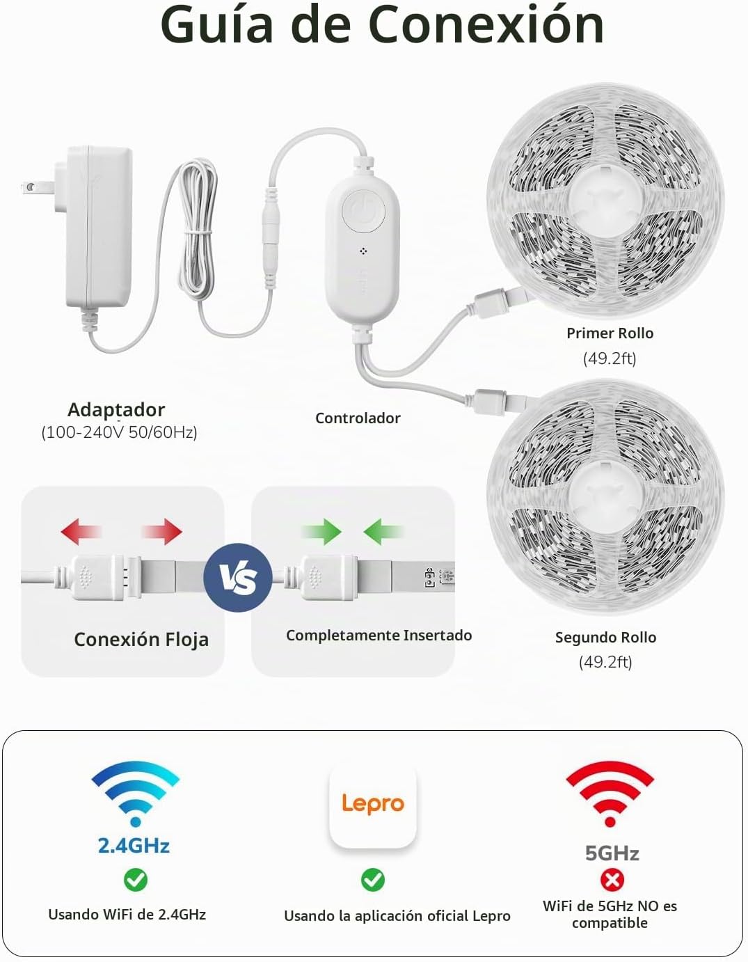 Lepro S1 - Tira de luces LED AI para dormitorio, 100 pies (2 rollos...