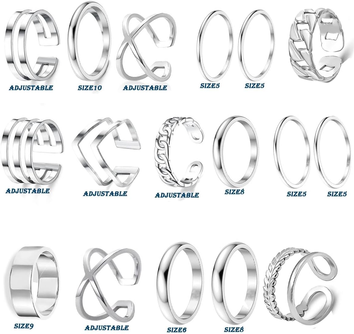 PINCHUAN Juego de 17 anillos de plata para nudillos para mujer, jue...