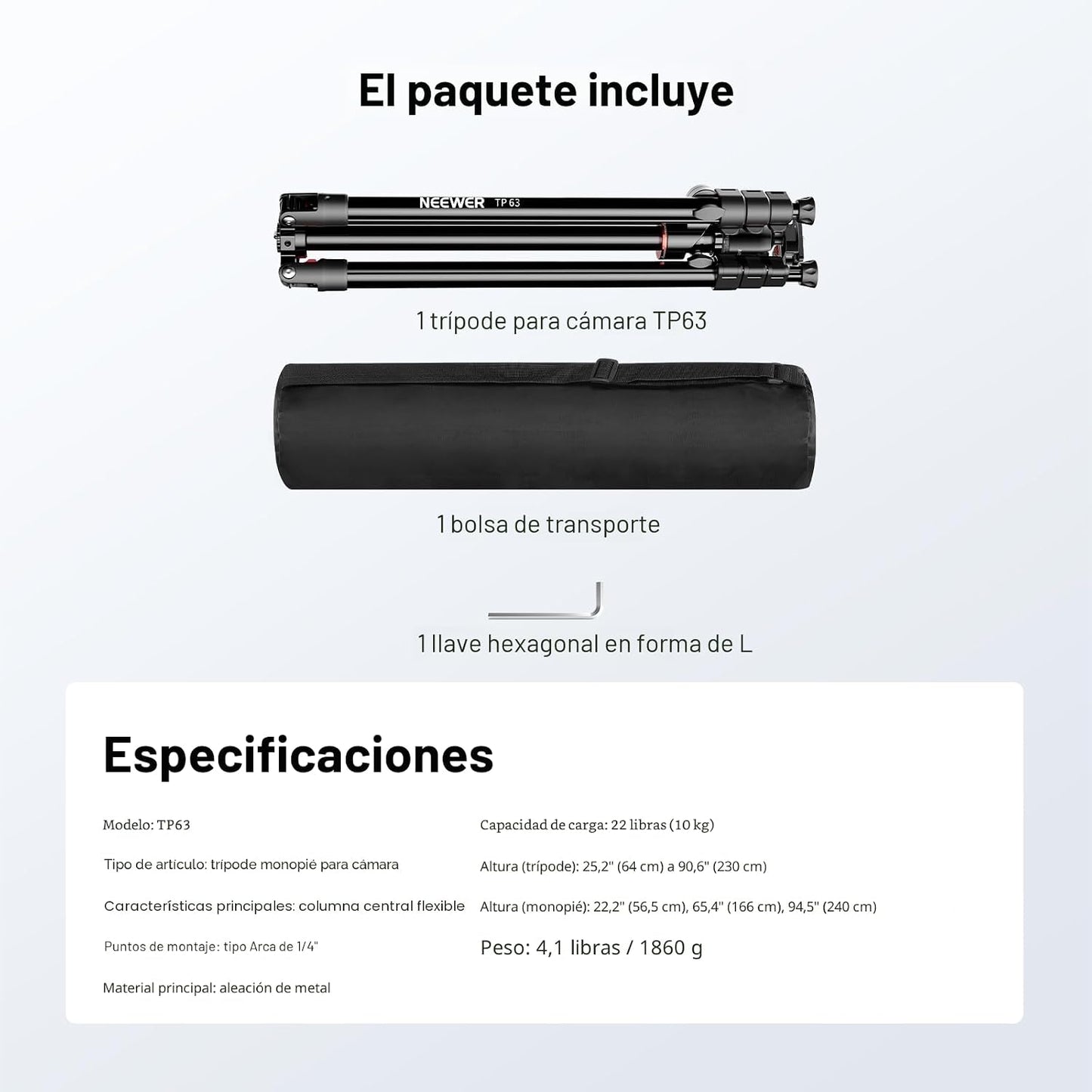 NEEWER Trípode Monópode Horizontal para Cámara Aérea de 90 Pulgadas...