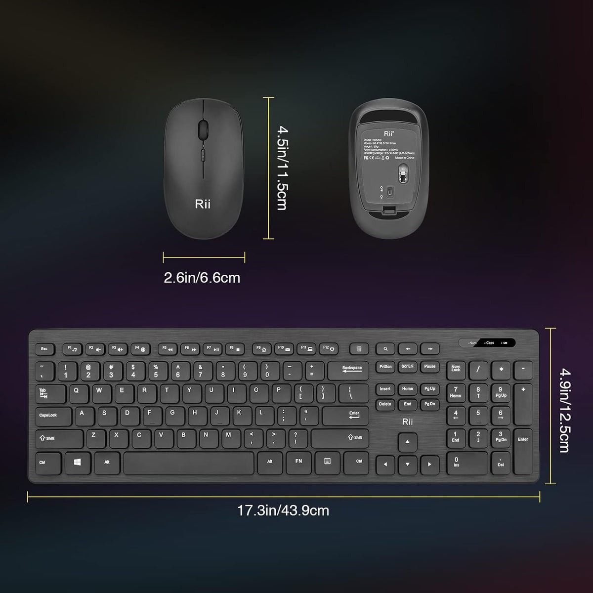 Combo de teclado y mouse inalámbricos, teclado estándar Rii para co...