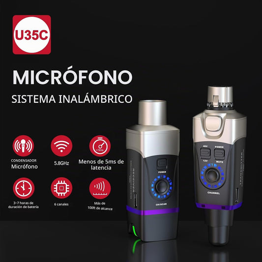 Xvive U35C XLR Sistema inalámbrico enchufable para micrófono de con...