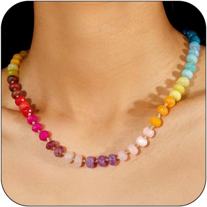 Collar de cuentas de piedras preciosas para mujer, collar de perlas...