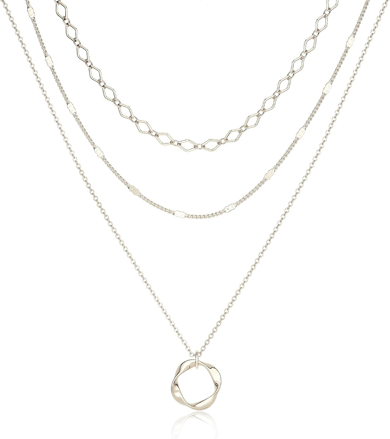 Picuzzy Collares en capas chapados en plata para mujer, collares ap...