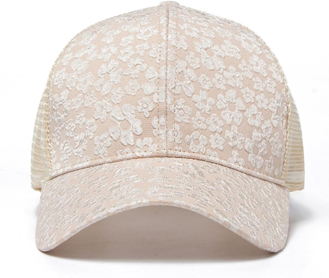 Xilery Gorra de béisbol de malla para mujer, diseño de flores de ve...