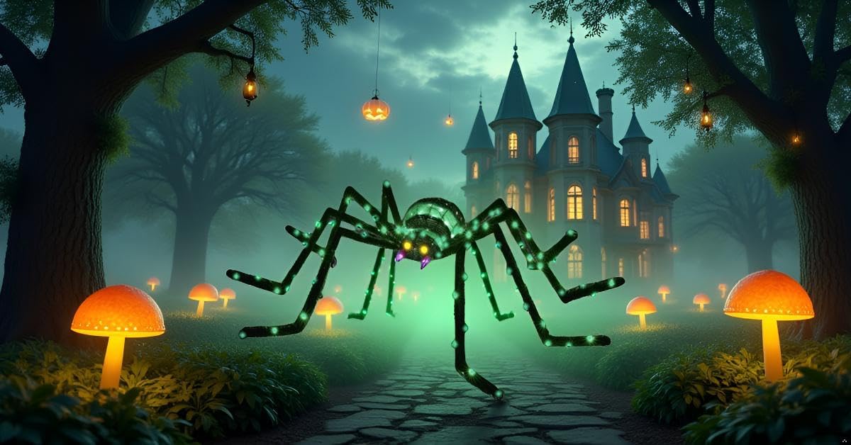 Araña gigante de 6.8 pies, decoración de Halloween para exteriores,...