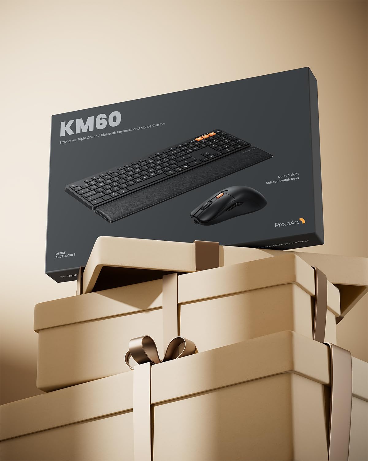 ProtoArc Combo de teclado y mouse Bluetooth, KM60 Bluetooth + USB m...