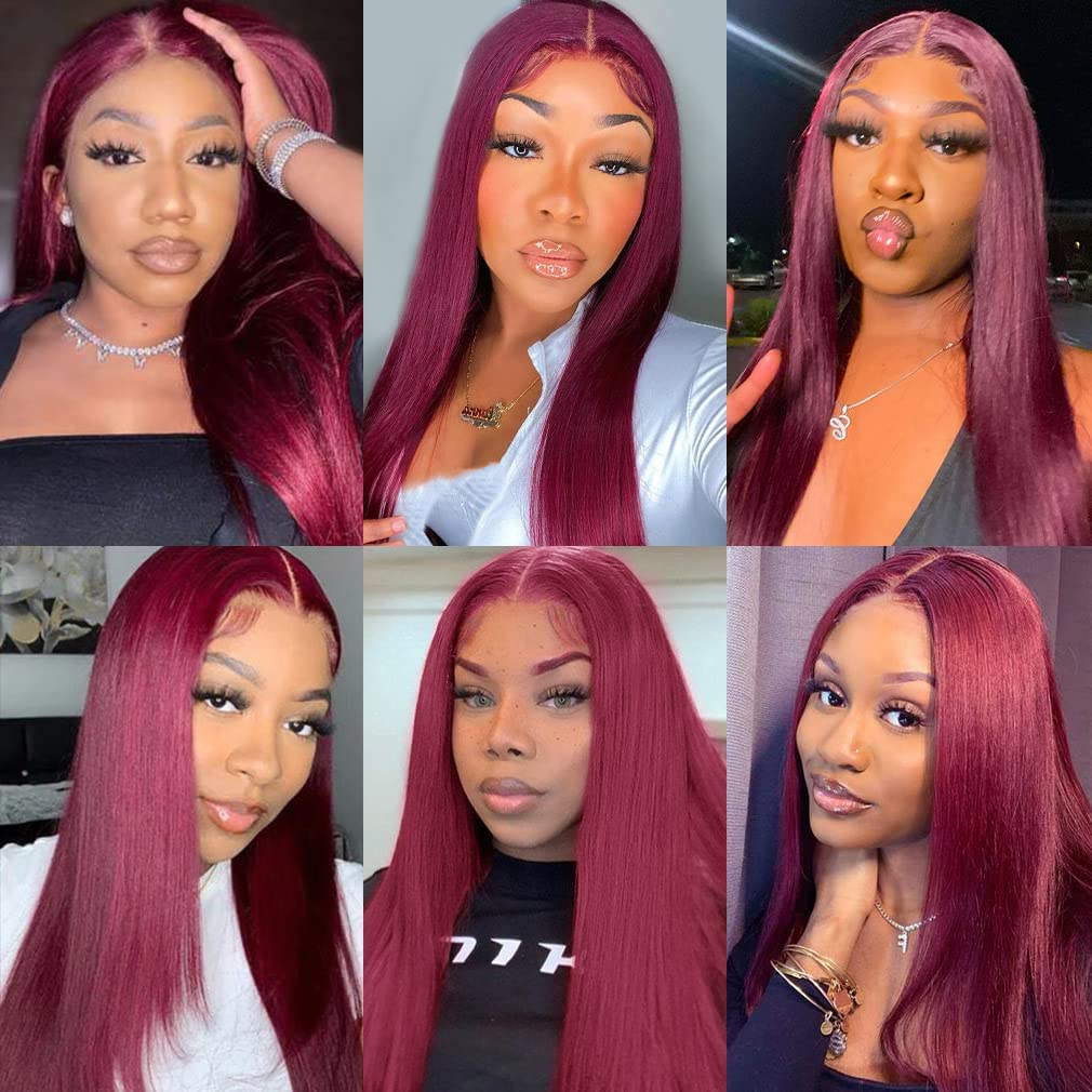 Estelle Wig - Pelucas de cabello humano sedoso color tinto, encaje...