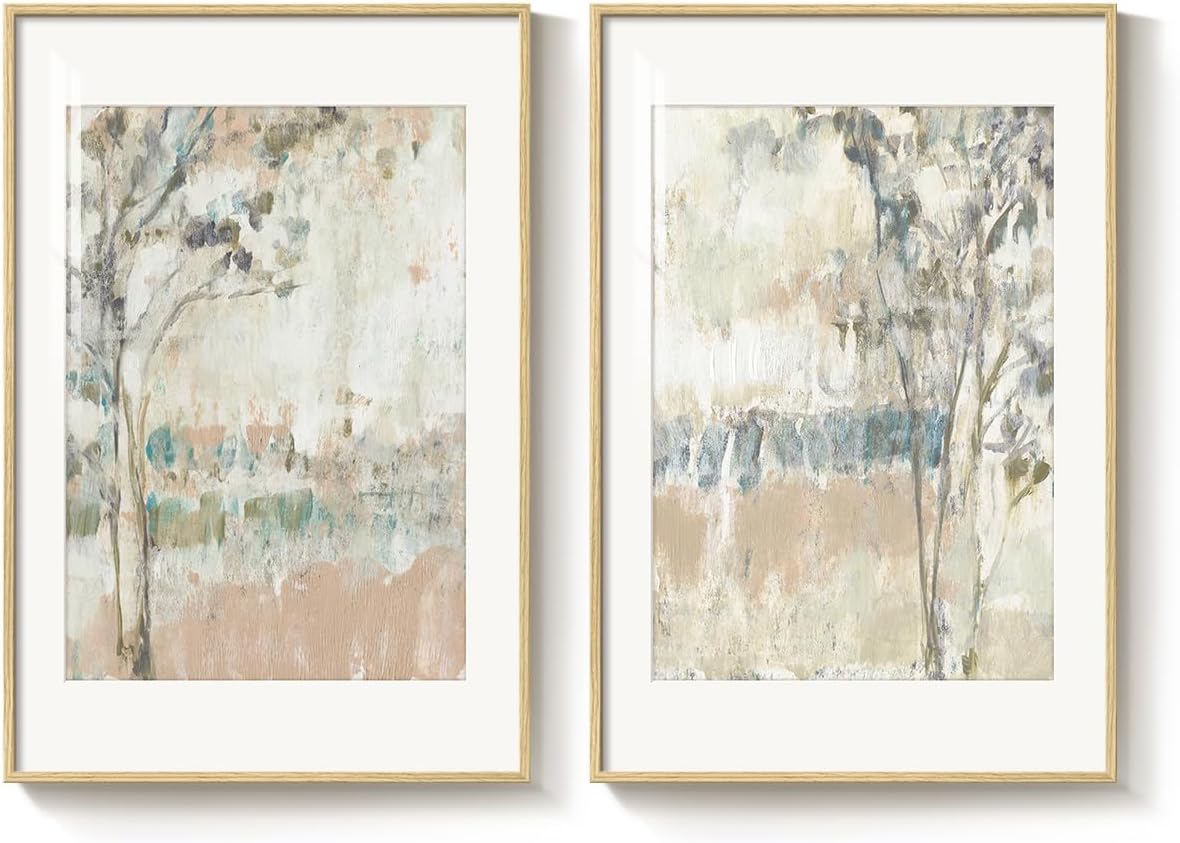 Arte de pared de paisaje abstracto neutro enmarcado para dormitorio...