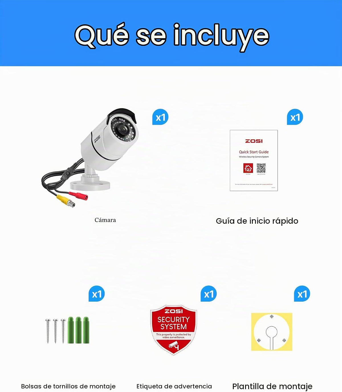 ZOSI - Cámara de seguridad 2MP 1080p para interiores y exteriores (...