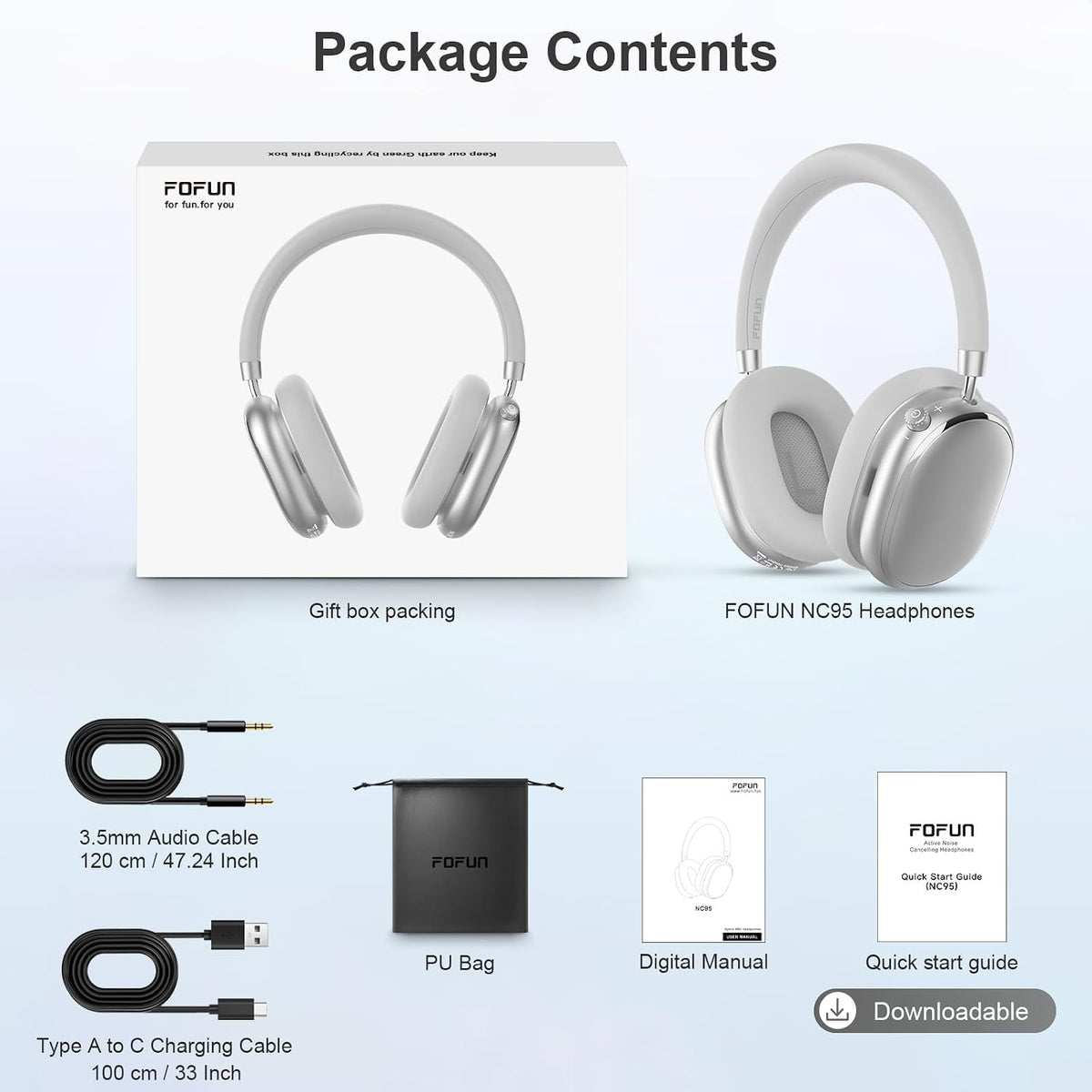 FOFUN NC95 - Auriculares híbridos con cancelación activa de ruido c...