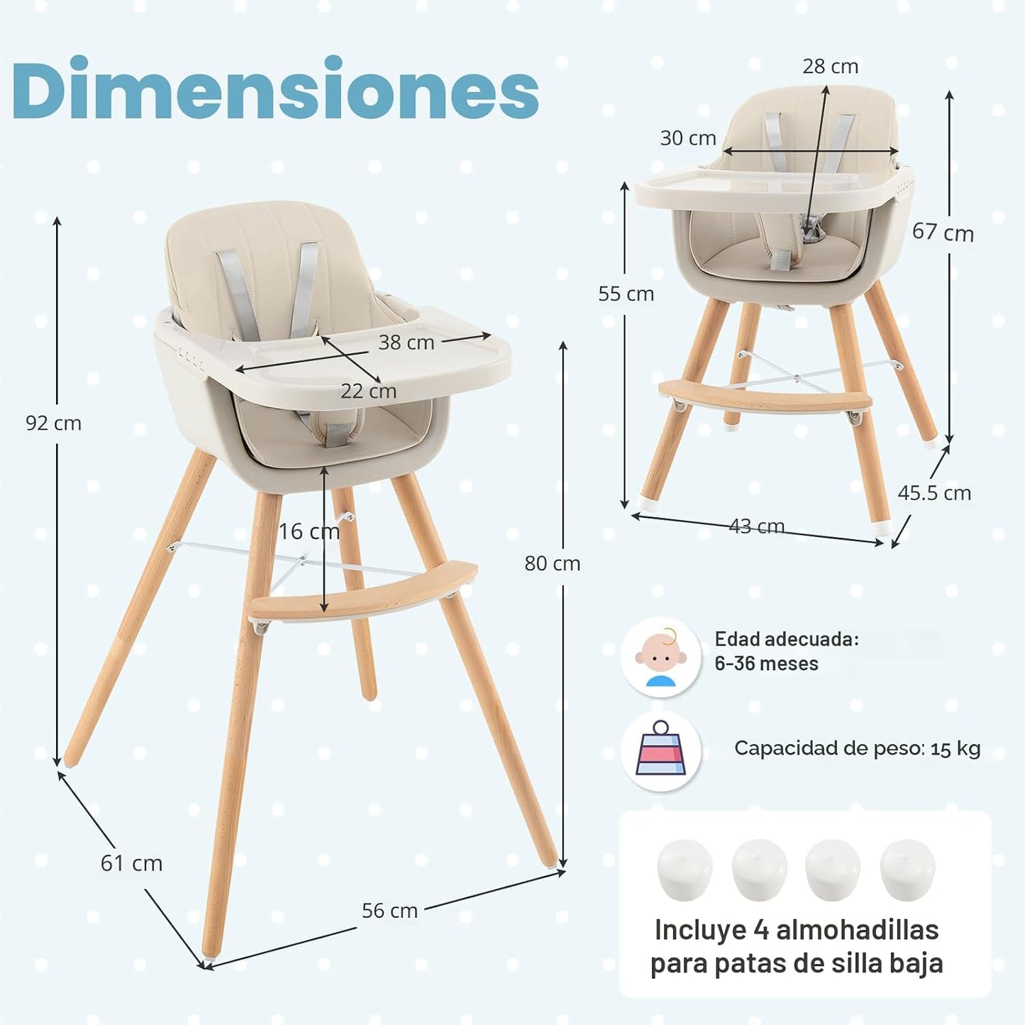 HONEY JOY Silla alta para bebé, silla alta 6 en 1 de madera Eat &am...