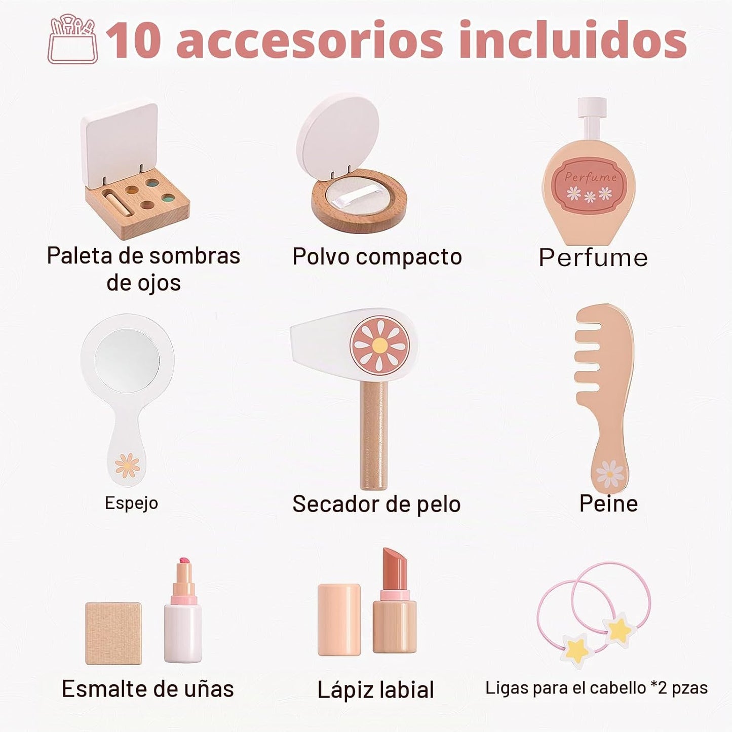 LININYHAO Juego de tocador para niños con espejo iluminado y acceso...