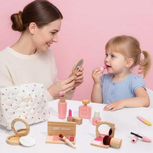 Kit de maquillaje de madera para niños pequeños, juego de belleza d...
